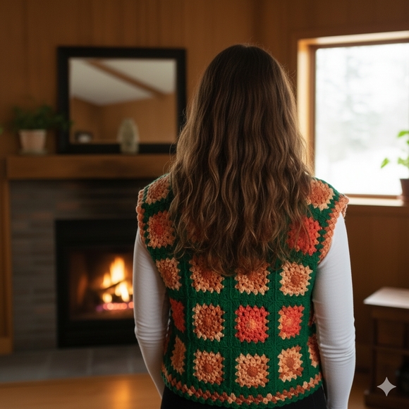 Fall 🍁Granny square vintage style vest - Picture 2 of 8